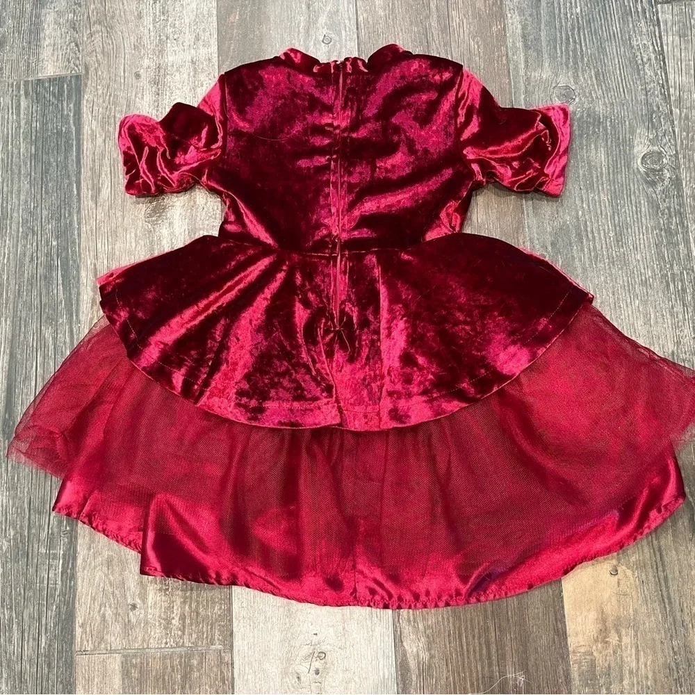 Disney Store Belle Red Velvet Holiday Special Dress Costume Beauty & Beast Sz 3